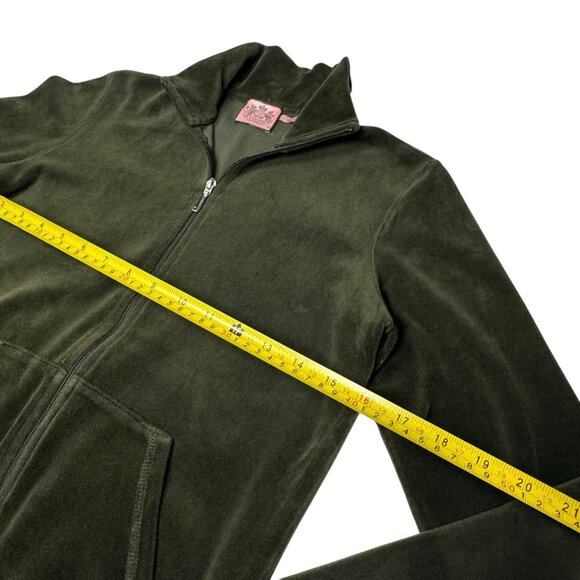 Vintage 2YK Juicy Couture Track Suit Top Sz.M Olive Green Velour Full Zip Pocket - Picture 6 of 10